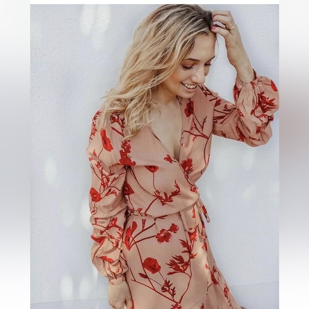 Johanna Ortiz Floral Maxi Dress in Red and Tan NWT